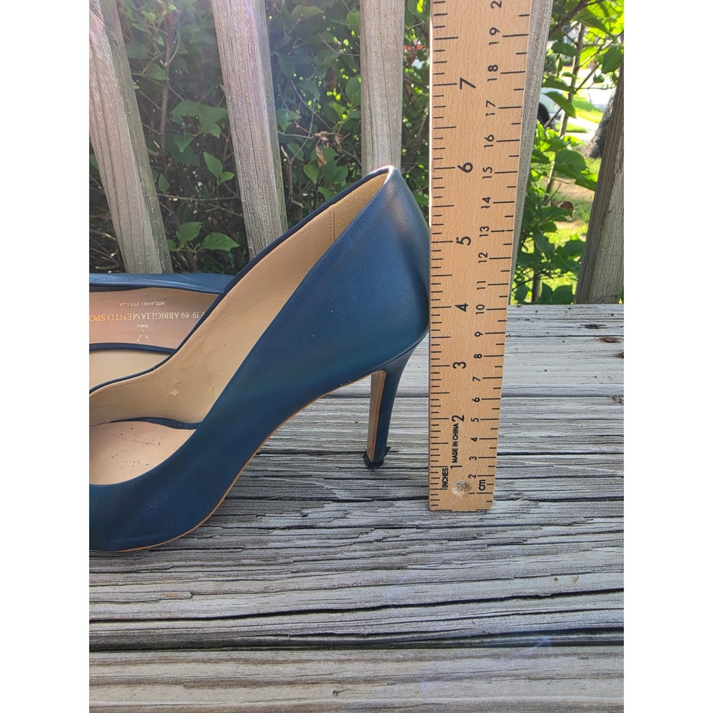 Versace 1969 Navy Blue Leather Pointed Toe Stiletto Pumps Made in Italy Size 37 - Picture 9 of 11